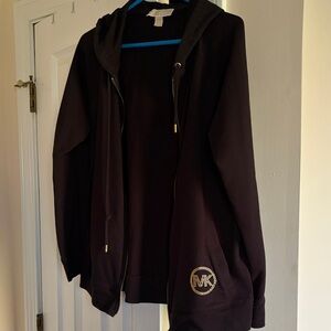 Michael Kors Black Zip Hoodie with Gold MK Stud Logo